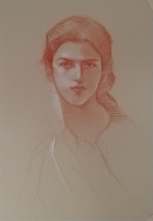 Portrait of a young girl, Conte a paris pencil & white chalk